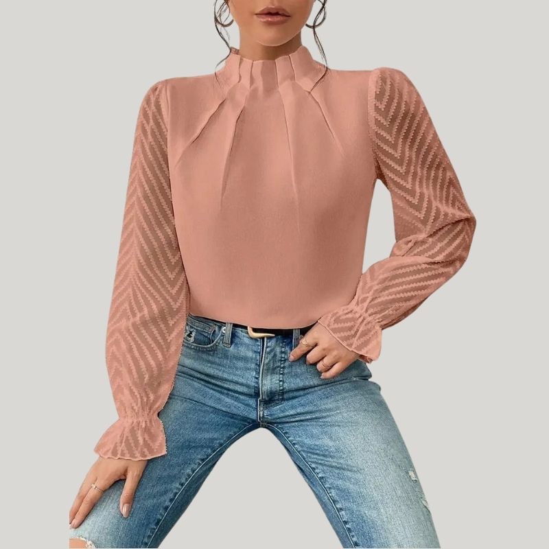 WW | Bluse mit Hohem Kragen und Transparenten Puffärmeln