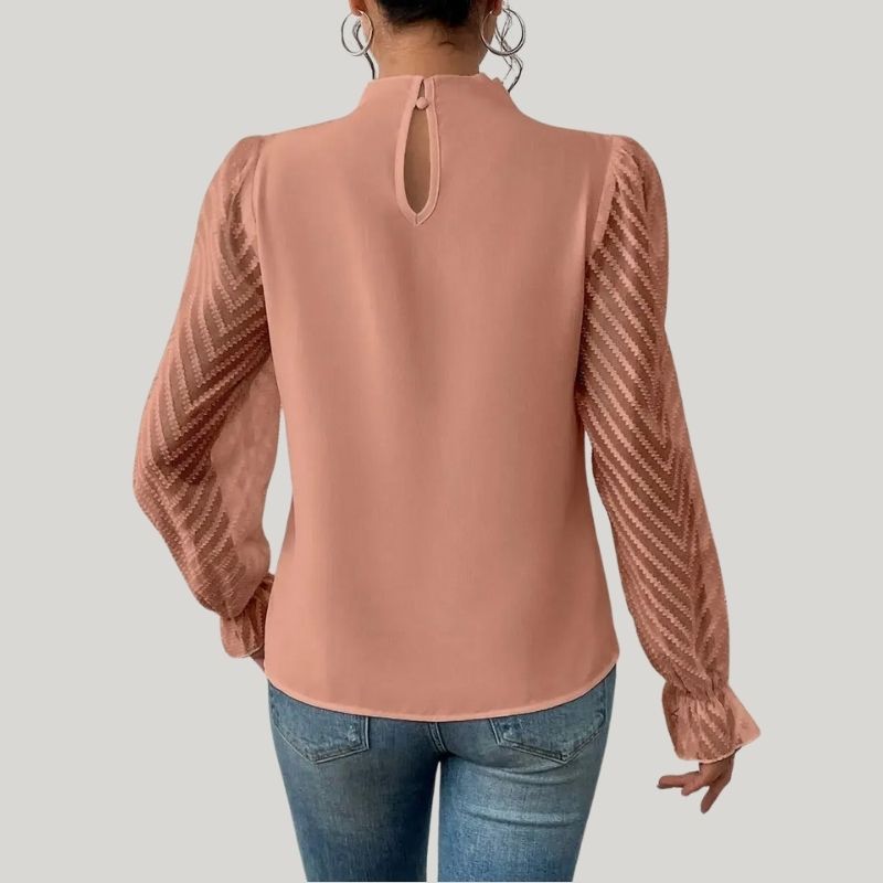 WW | Bluse mit Hohem Kragen und Transparenten Puffärmeln