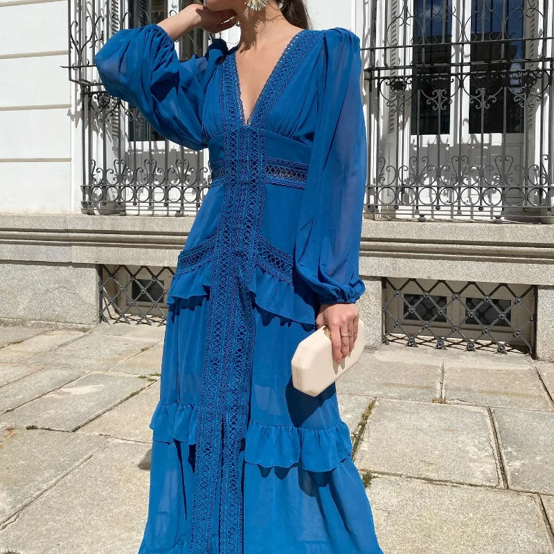 WW | Gestufter Langarm-Maxikleid