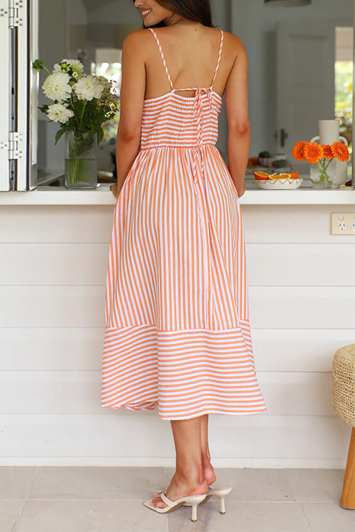 WW | Rosiedress V-Ausschnitt Schnürung Gestreiftes Midi Cami Kleid
