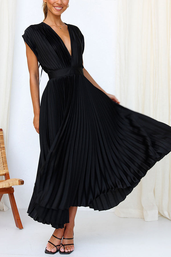 WW | Hallo Schöne Satin Plissee Midi Kleid