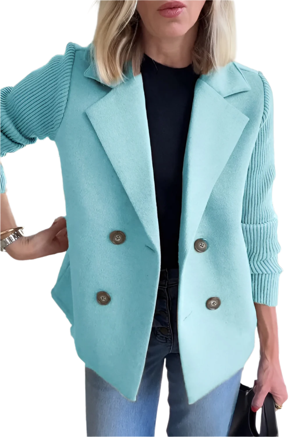 WW | Damen Blazer aus veganer Wolle mit gestrickten Ärmeln