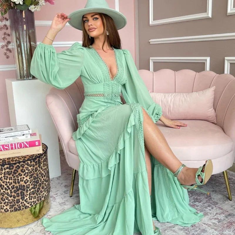 WW | Gestufter Langarm-Maxikleid