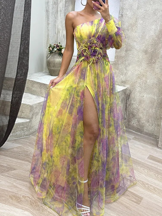 WW | Asymmetrisches Maxikleid Mit Blumenmuster Sommerkleid Für Damen
