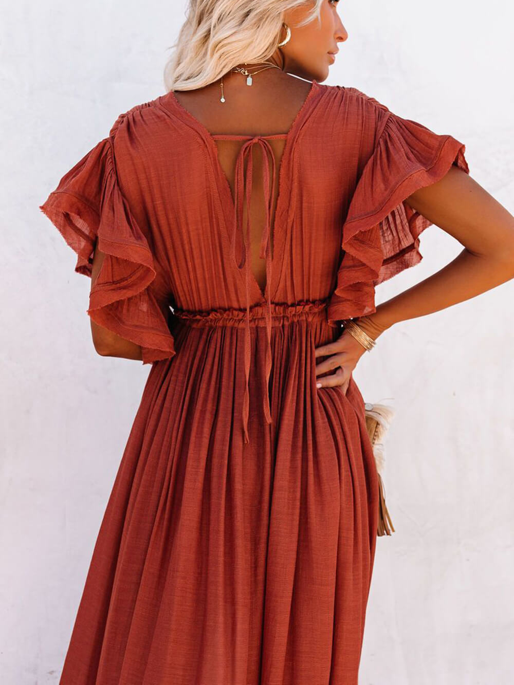 WW | Stil Maxi Kleid mit Flatterärmeln für Frauen