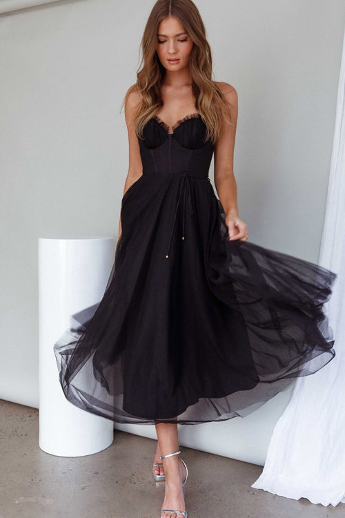 WW | Rare Beauty Tüll Rückenfreies Midi Kleid