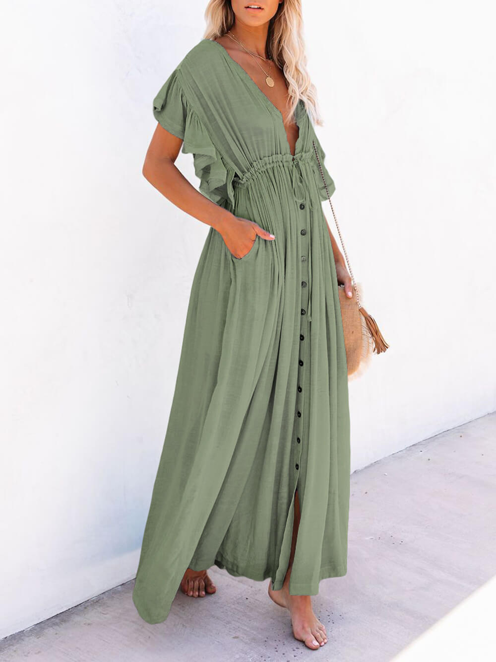 WW | Stilvolles Maxikleid mit Flatterärmeln für Frauen