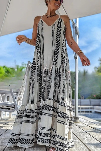 WW | Away On Vacay Lange Cami Kleid mit Ethnischem Muster