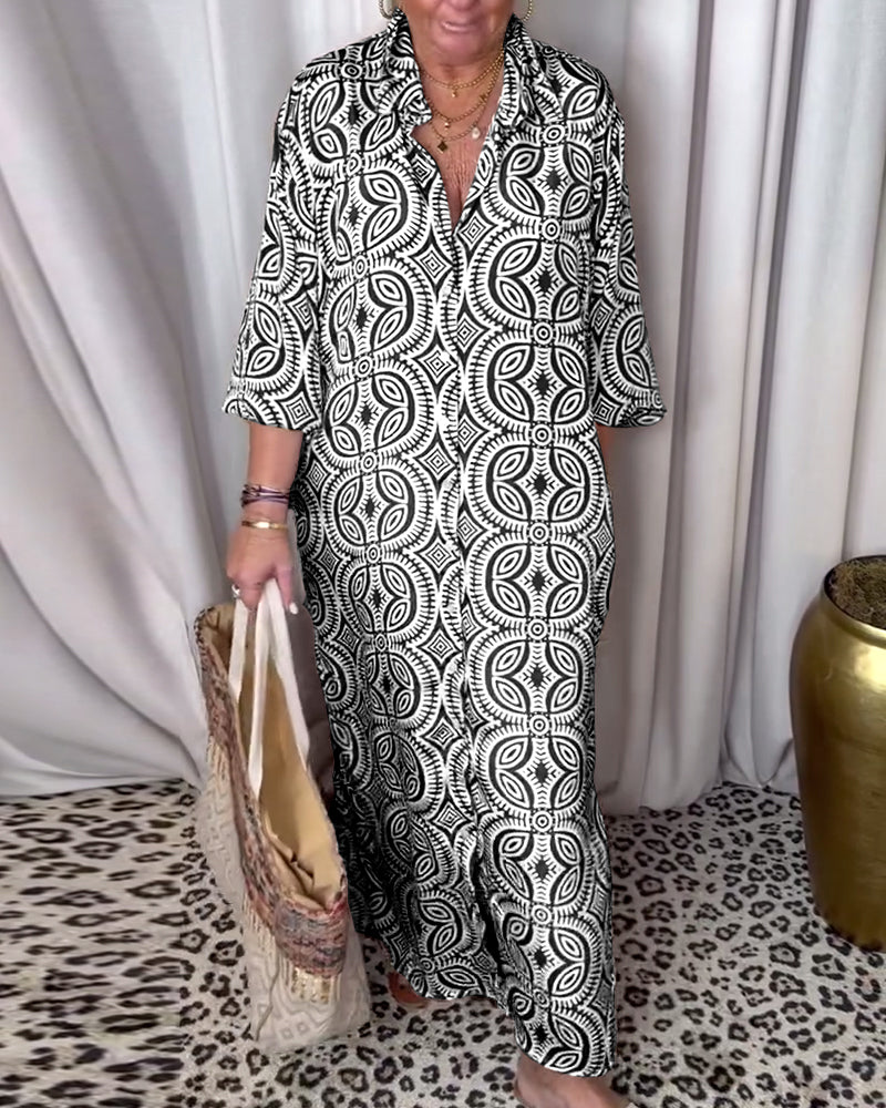 WW | Vintage Bedrucktes Maxikleid mit Reverstaschen