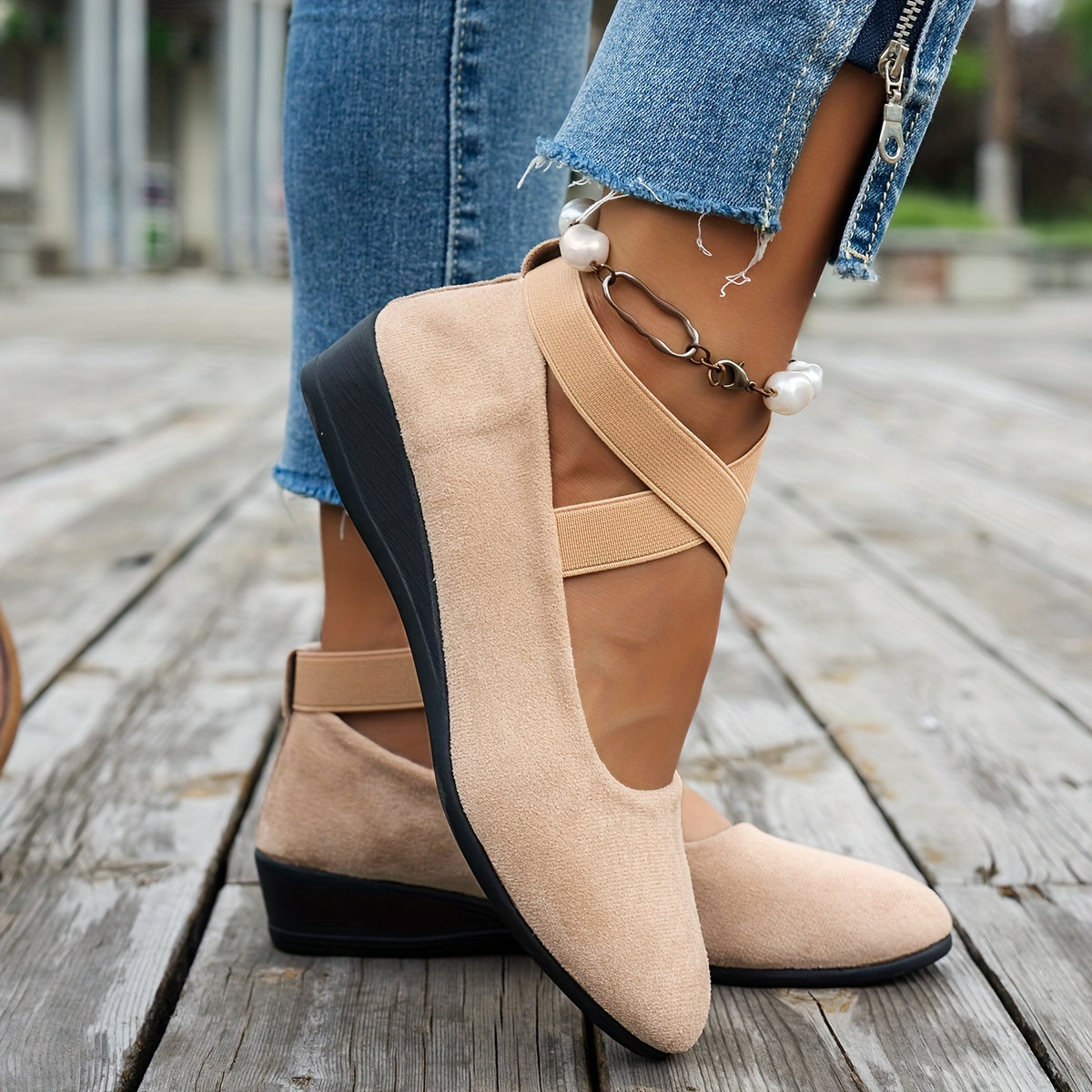 WW | Einfache Damen Ballerinas Aus Atmungsaktivem Samt