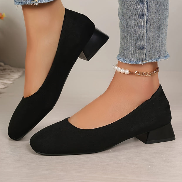 WW | Schwarze Flanell Pumps Mit Blockabsatz