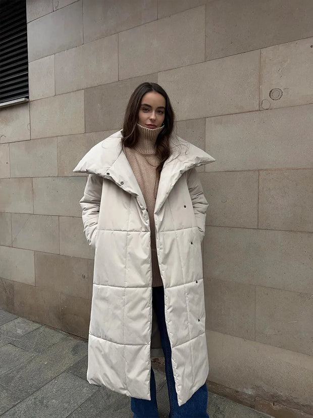 WW | Langer Wintermantel mit breitem elegantem Kragen