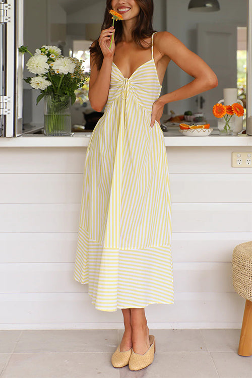 WW | Rosiedress V-Ausschnitt Schnürung Gestreiftes Midi Cami Kleid