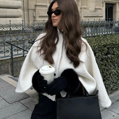WW | High Neck Cape Mantel Elegante a Linien Swing Jacke