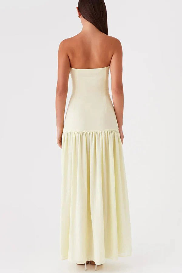 WW | Eden Patchwork Semi-Transparent Chiffon Strapless Maxi-Kleid