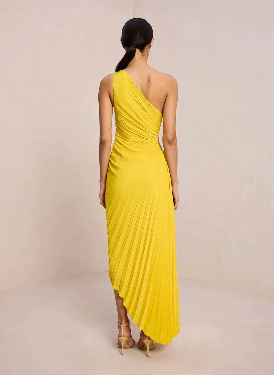 WW | One Shoulder Plissee Midi Kleid