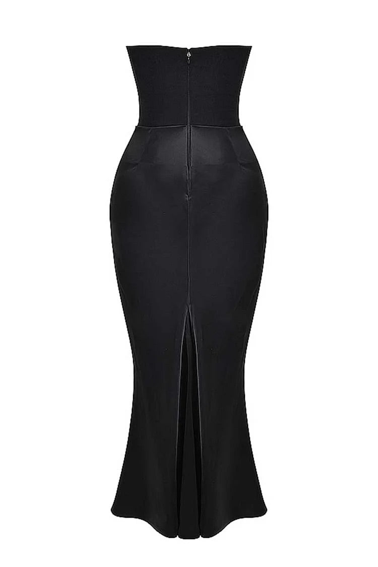 WW | Elegante Bustier-Patchwork Formelle Party Fishtail Maxi Kleider-Schwarz