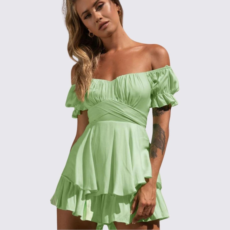 WW | Schulterfreier Rüschen-Jumpsuit