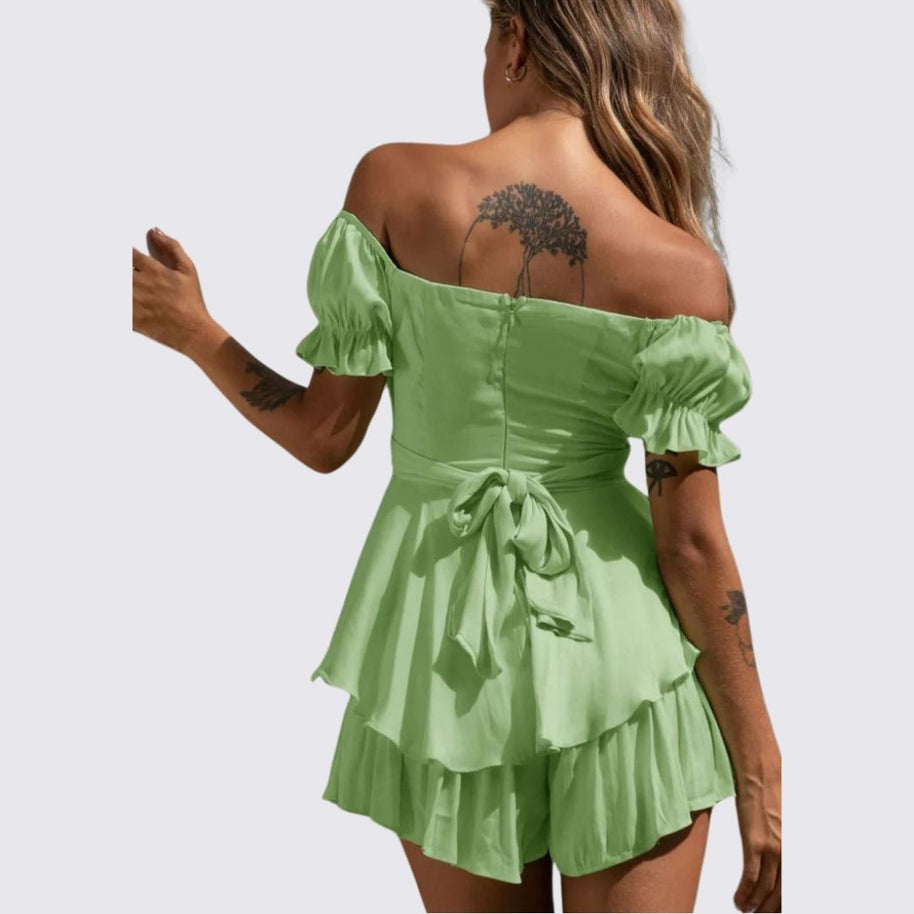 WW | Schulterfreier Rüschen-Jumpsuit