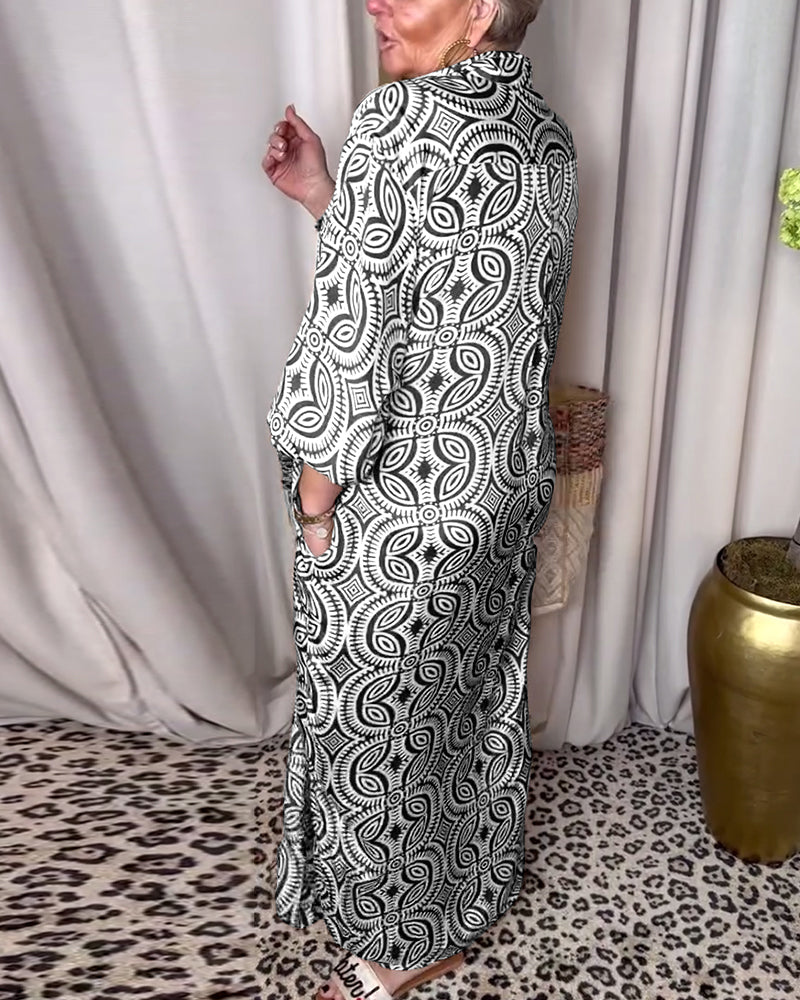 WW | Vintage Bedrucktes Maxikleid mit Reverstaschen