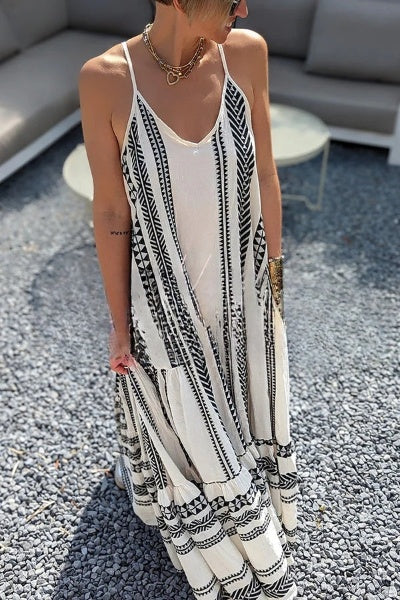 WW | Away On Vacay Lange Cami Kleid mit Ethnischem Muster