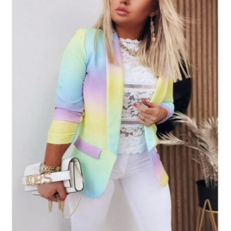 WW | Damen Ombre Offene Front Blazer, Lange Ärmel, Lässige Passform