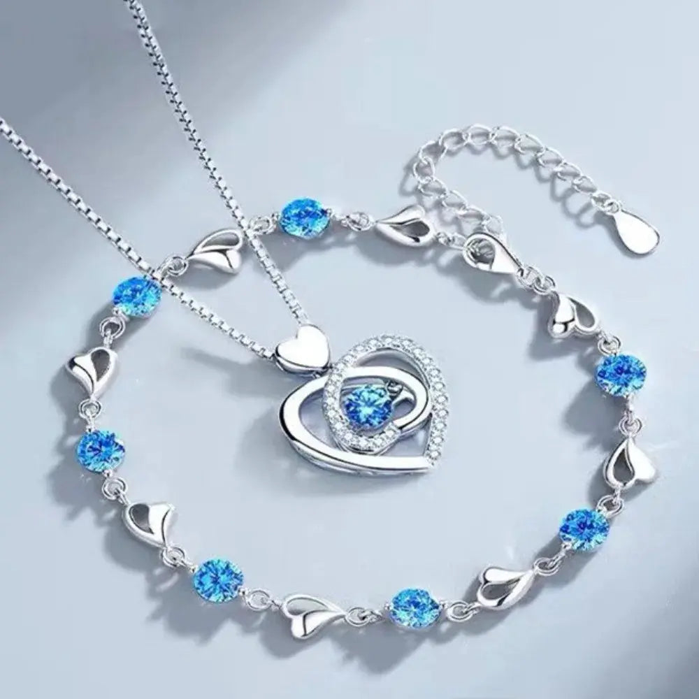 WW | 925 Sterling Silber Herzförmige Halskette Armband Satz Für Damen