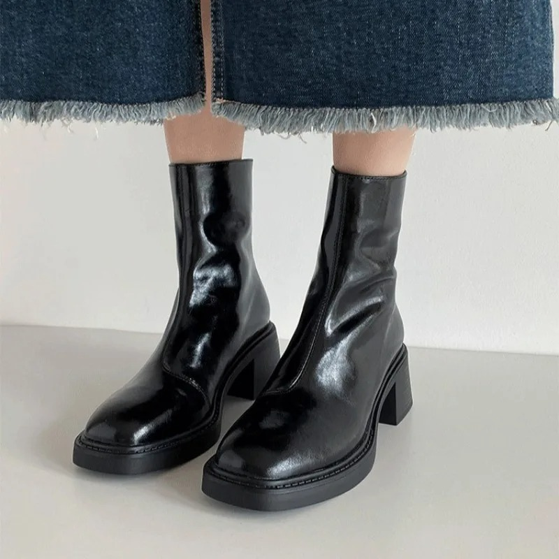 WW | Stilvolle Leder Ankle Boots mit Blockabsatz für Damen Damen Ankle Boots