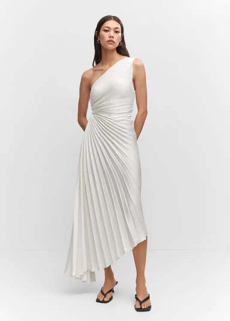WW | One Shoulder Plissee Midi Kleid