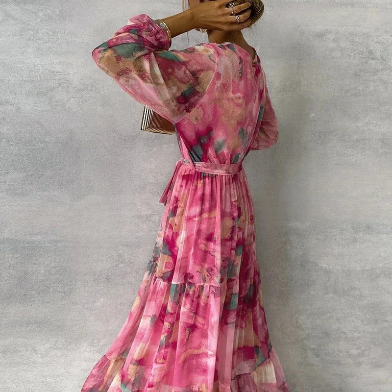 WW | Elegantes Langärmeliges Maxikleid mit Blumenmuster