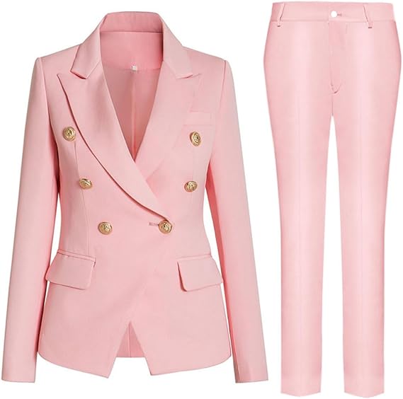 Damen elegantes Business-Anzug-Set mit doppelter Knopfleiste und schmaler Passform WW