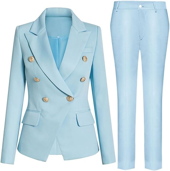 Damen elegantes Business-Anzug-Set mit doppelter Knopfleiste und schmaler Passform WW