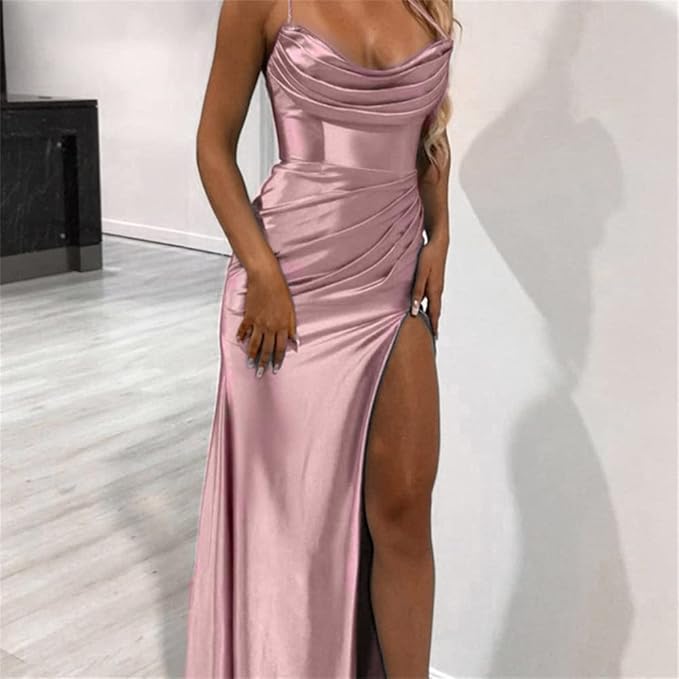 Damen elegantes Maxikleid mit asymmetrischem Schnitt und raffinierten Raffungselementen WW