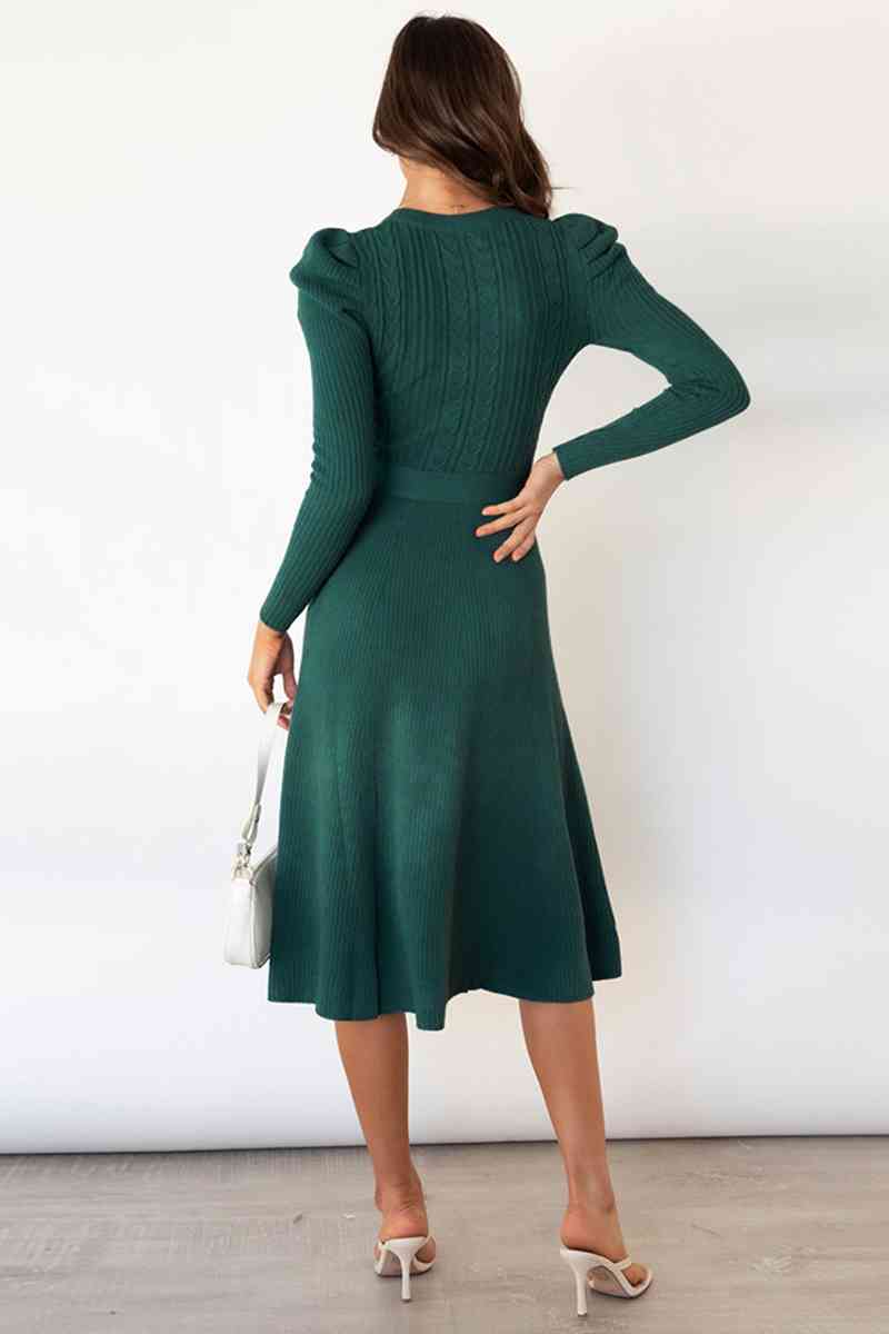 WW | Rundhalsausschnitt Langarm Knoten Taille Pullover Kleid