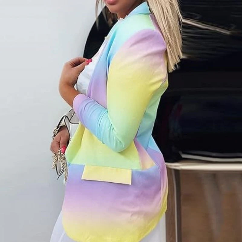 WW | Damen Ombre Offene Front Blazer, Lange Ärmel, Lässige Passform