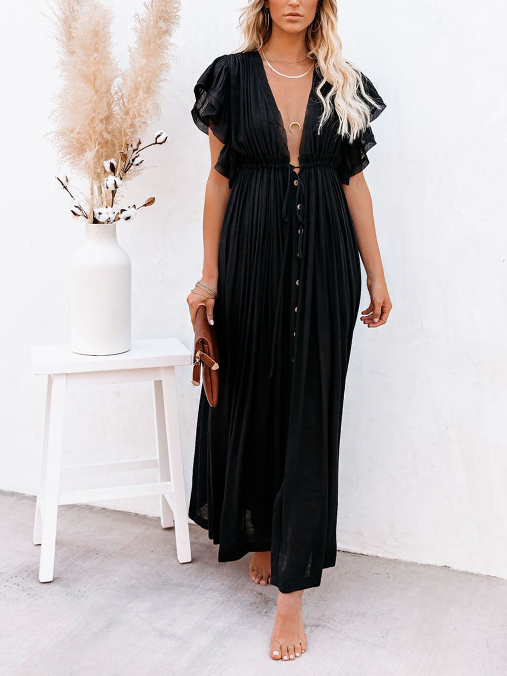 WW | Stil Maxi Kleid mit Flatterärmeln für Frauen