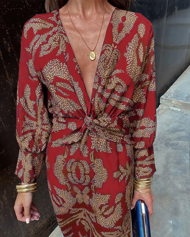 WW | Bohemian Maxikleid mit Tiefem V-Ausschnitt für Damen