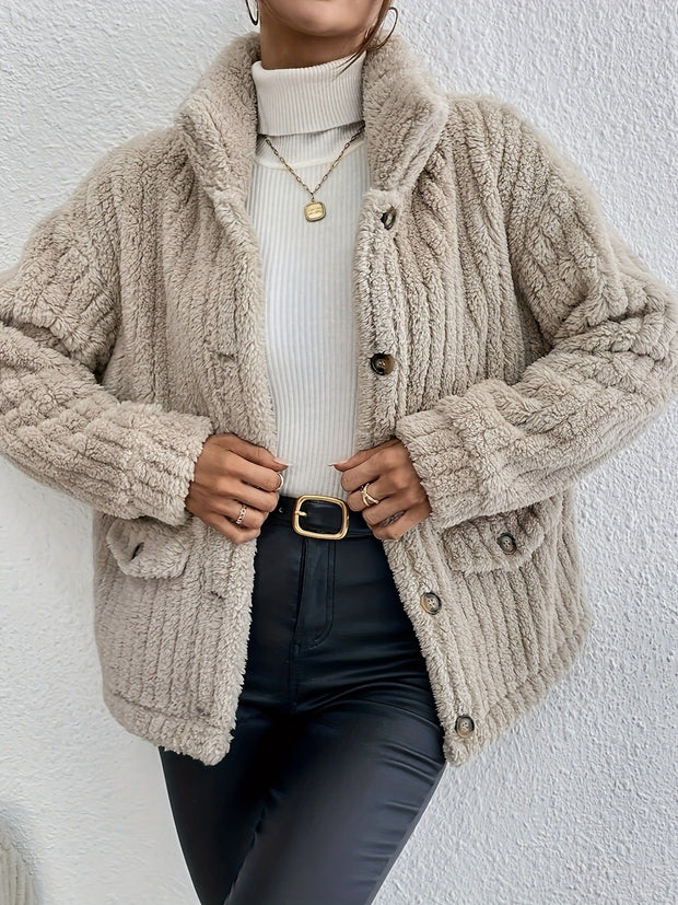Doppelseitige Strickjacke mit Samtknöpfen