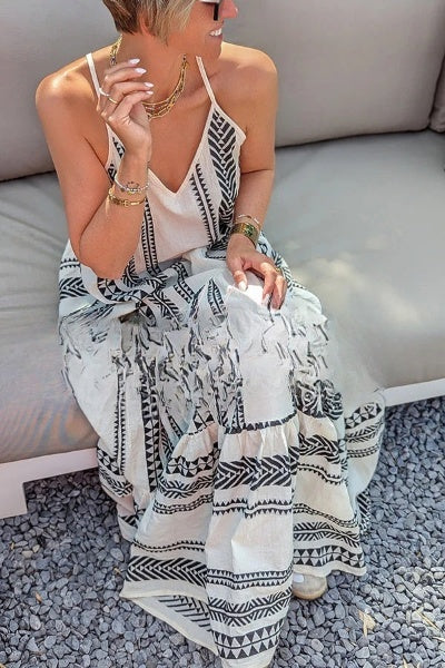 WW | Away On Vacay Lange Cami Kleid mit Ethnischem Muster