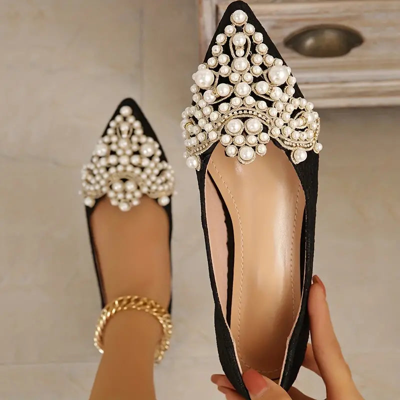 WW | Elegante Braut Ballerinas mit Spitze und Kunstperlen