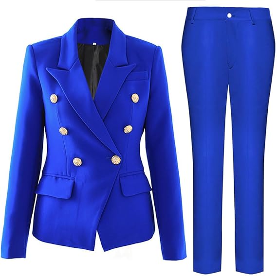 Damen elegantes Business-Anzug-Set mit doppelter Knopfleiste und schmaler Passform WW