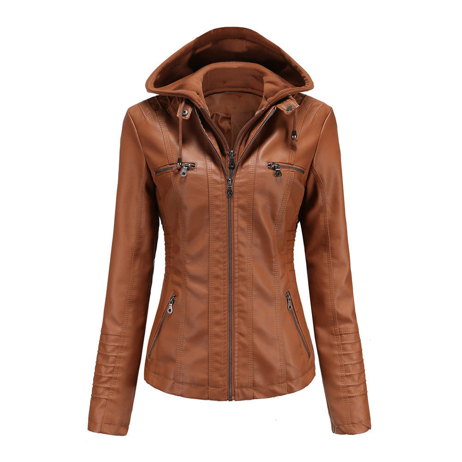WW | Lederjacke mit Kapuze