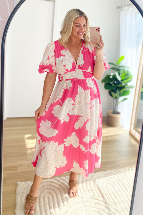 WW | Real Love Print Puffärmel Maxi Kleid