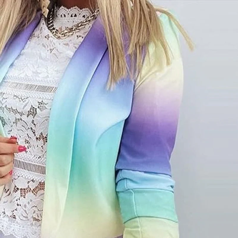WW | Damen Ombre Offene Front Blazer, Lange Ärmel, Lässige Passform