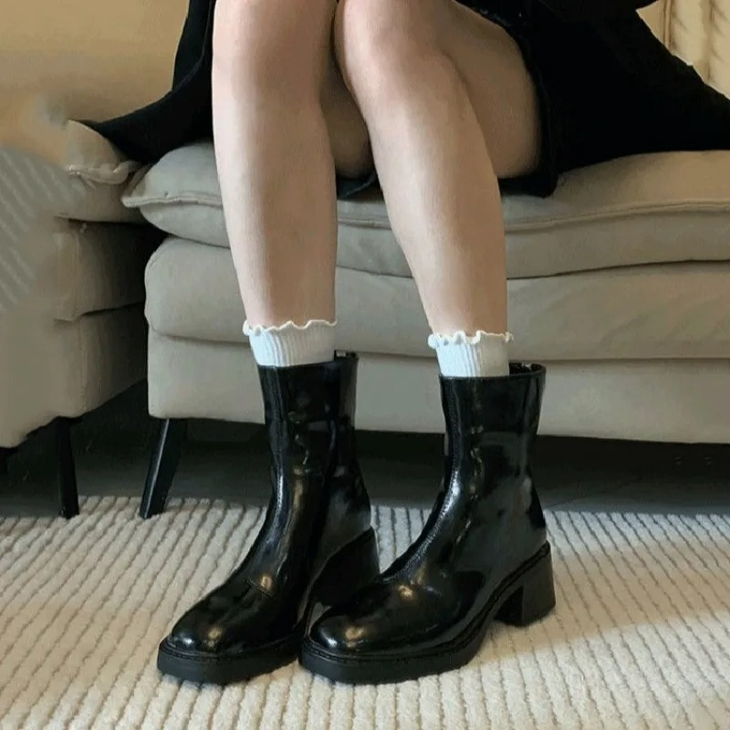 WW | Stilvolle Leder Ankle Boots mit Blockabsatz für Damen Damen Ankle Boots