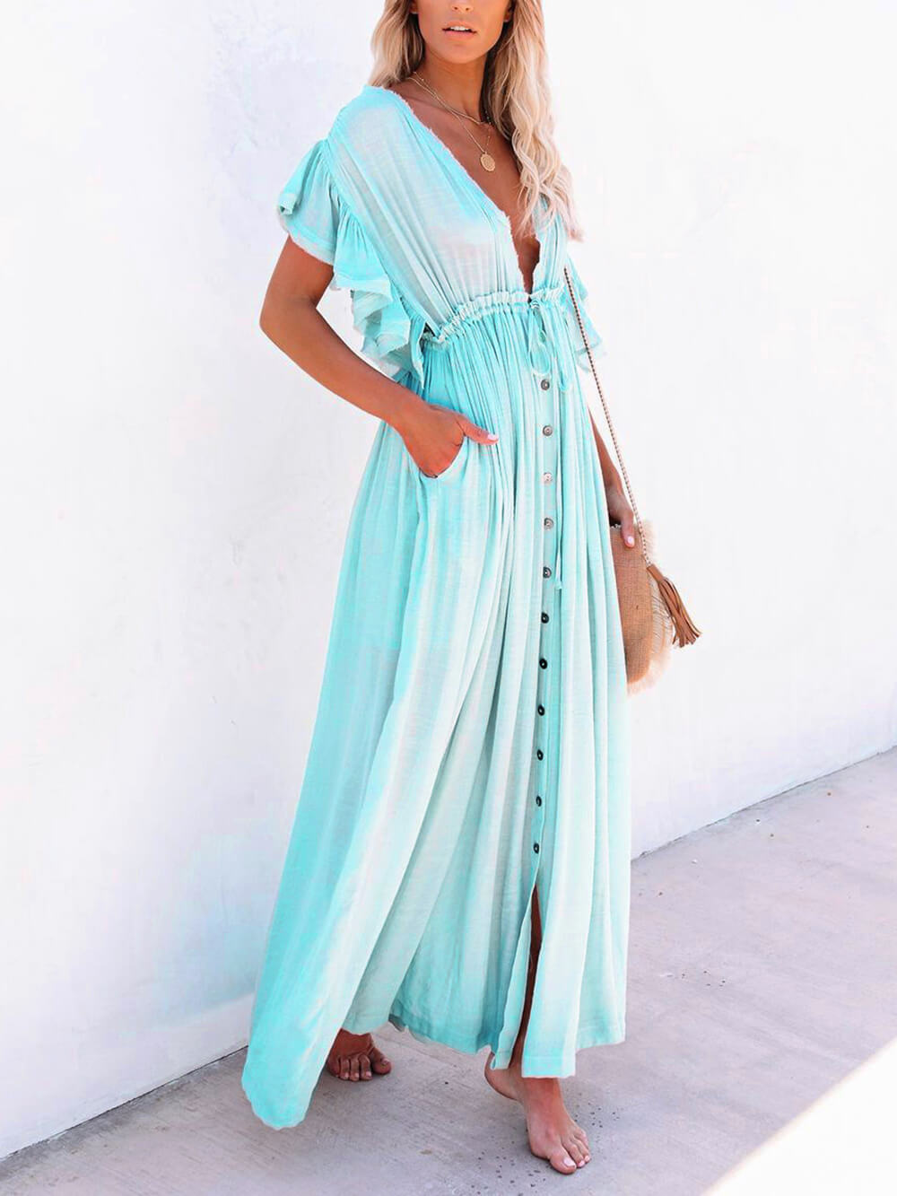 WW | Stil Maxi Kleid mit Flatterärmeln für Frauen