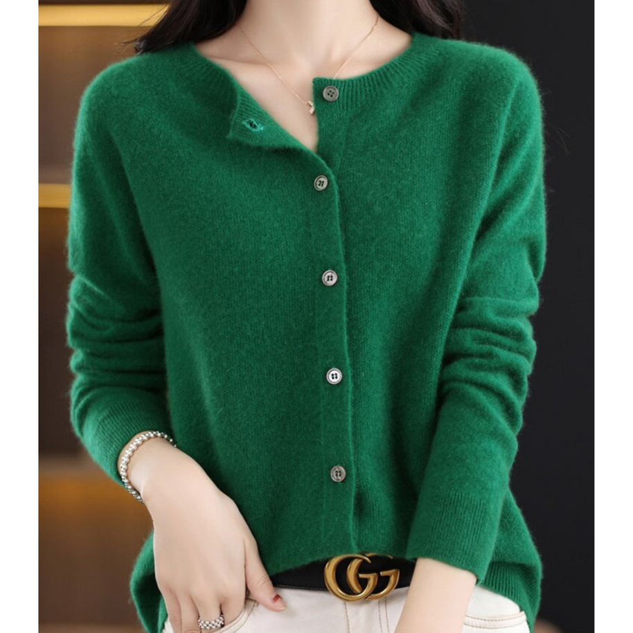 WW | Damen-Strickjacke Mit O-Ausschnitt Aus 100 % Reiner Merinowolle, Kaschmirpullover