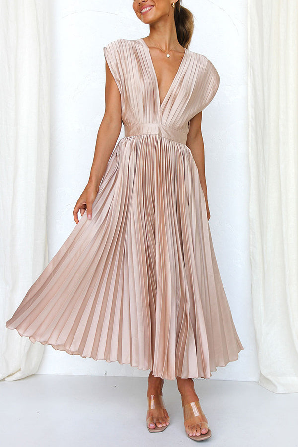 WW | Hallo Schöne Satin Plissee Midi Kleid
