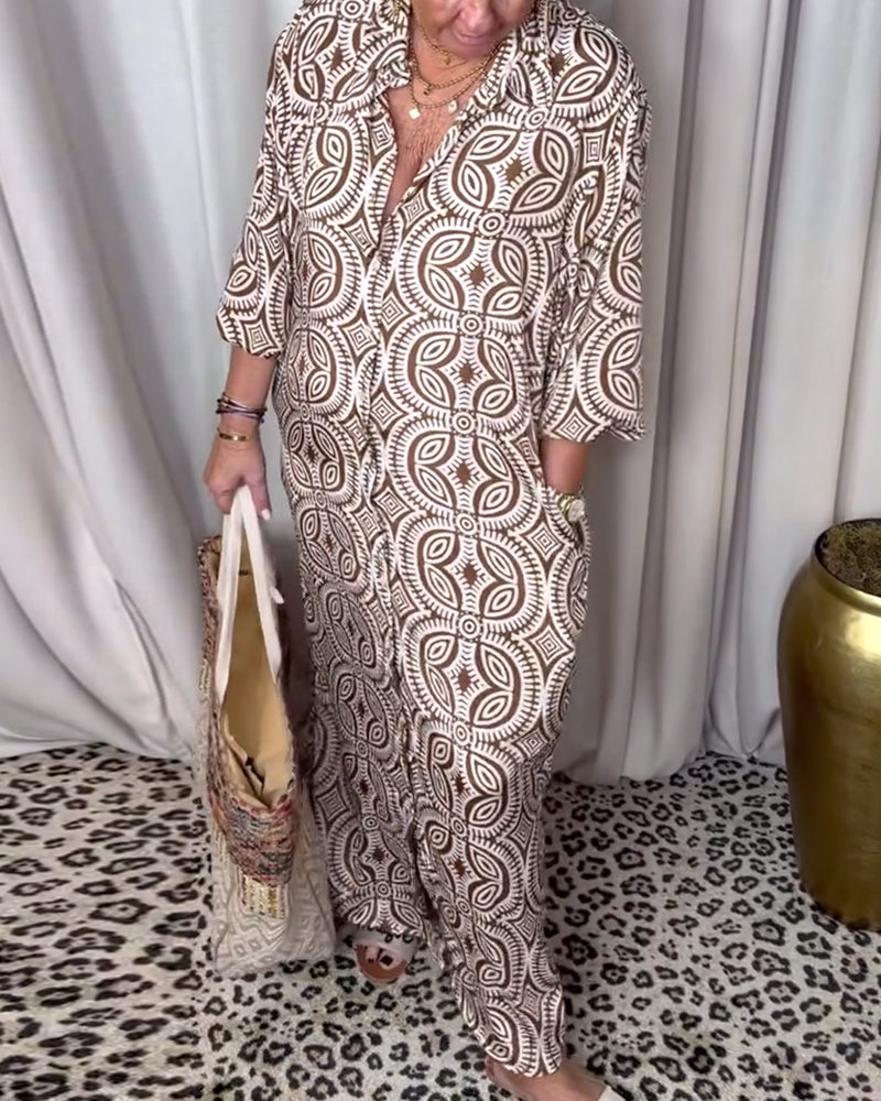 WW | Vintage Bedrucktes Maxikleid mit Reverstaschen