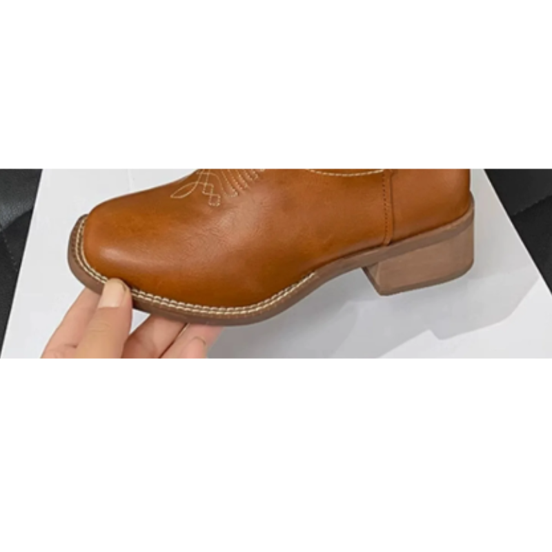 WW | Western Stil Stiefel Damen mit Spitzem Kopf und Blockabsatz, Cowboy Stiefel Damen
